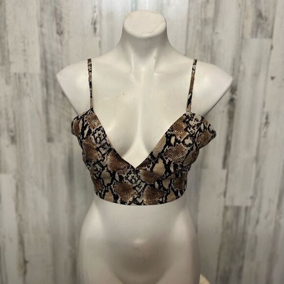 Forever 21 Tops - Forever 21 Snakeskin Print Crop Top Size L – Adjustable Straps, Zip Back, Night